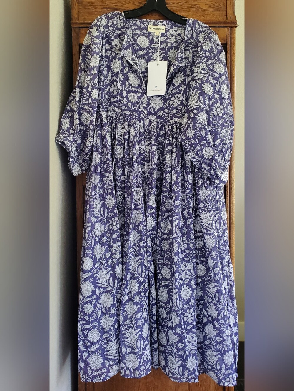 DAUGHTERS OF INDIA Kyra Midi Dress ~ Blue Iris NWT LARGE $199.00 - Picture 7 of 12